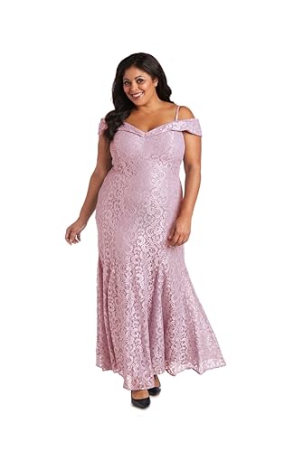 Image of R&M Richards Women's Off The Shoulder Formal Gown - Glitter Lace Mermaid Evening Dress for Wedding Guest & Cocktail Attire
