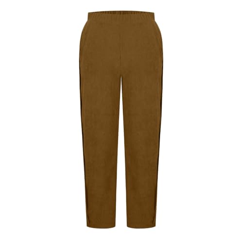 Image of NBXNZWF Corduroy Pants Women Stretch Elastic Waist Casual Pants Side Button Loose Fit Straight Leg Trousers with Pockets