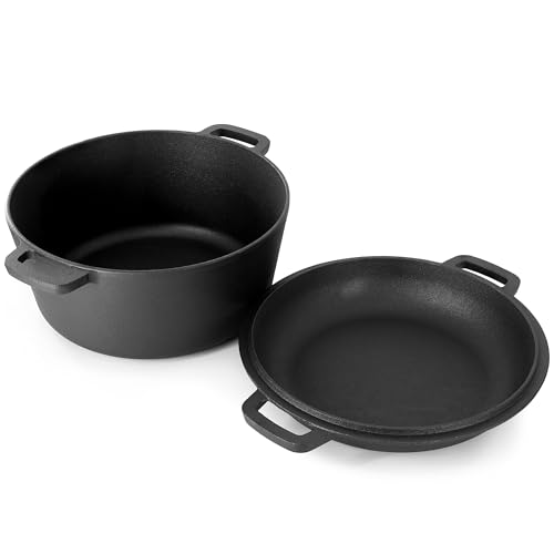 Image of MegaChef 5 Quart Pre-Seasoned 2-in-1 Cast Iron Dutch Oven and Skillet