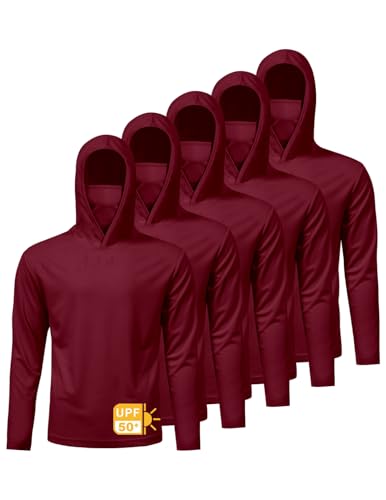 Image of 5 Pack Men's UPF 50+ Sun Protection Hoodie Shirts Long Sleeve Shirts Quick Dry Lightweight for Running Workout Hiking Fishing