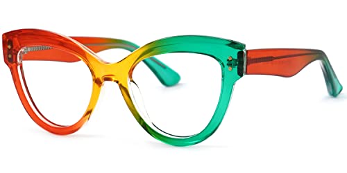Image of Zeelool Rainbow Cat Eye Glasses Frame for Women, Fashion Desingn Eyeglasses Frame with Non-prescription Clear Lens Rosalee ZJGT701440-03 Multicolor