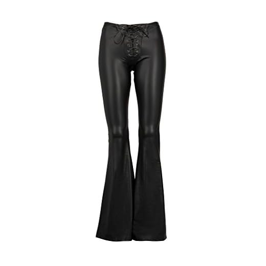 Glam and Gloria Womens Black Faux Leather Lace Up Flared Bell Bottom Pants – Size Medium