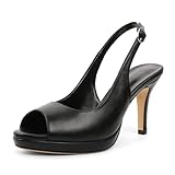 Joseywade Black Slingback Heels Women's Peep Toe Platform Chunky Stilettos High Heels Pumps Matte Dress Shoes 3.5 Inch for Club Night Out Cocktail Formal Work Size 10