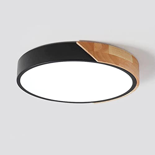 Yabag Moderno LED Lamparas de Techo Redondo 24W Plafones para Techo Led Iluminacion de Techo Salon Comedor Cocina Pasillo Madera Ø30CM (Negro-Luz fría) Cover