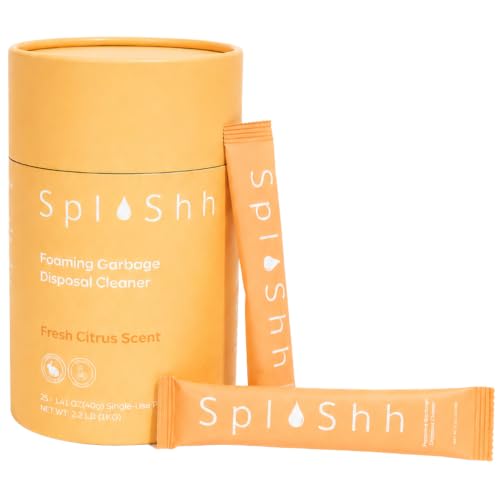 Image of SplaShh Foaming Garbage Disposal Cleaner and Deodorizer, 25 Instant Foaming Powder Packets, 12-Month Supply, Mild Citrus Scent, Kitchen Sink Disposer Cleaner, Drain Odor Eliminator & Freshener