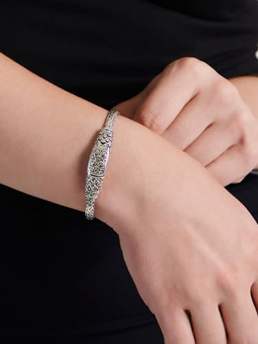 Image of DEVATA Sterling Silver 925 Bali with Dragon Bone Tulang Naga /Borobudur /Wheat Paddy Chain Bracelet