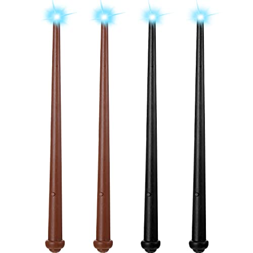 Sumind 4 Bacchetta Luminosa Bacchette Magiche Luminose con Sonore Giocattolo, Bacchetta Illuminante, Accessorio per Costume da Festa per Travestimento di Halloween Cosplay (Nero, Marrone Scuro)