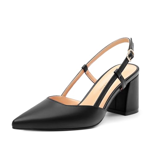 Chunky Heels for Women Slingback Adjustable Strap Pointed Toe Wedding Dress Pumps Comfort Prom Shoes