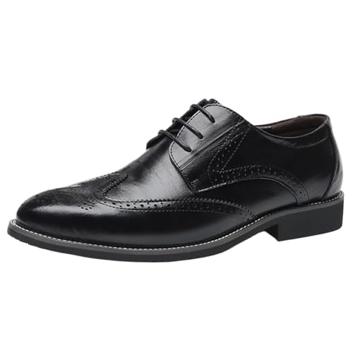Mens Leather Oxfords Vintage Brogue Wingtip Fashion Lace Up Dress Shoes Business Casual Work Shoes