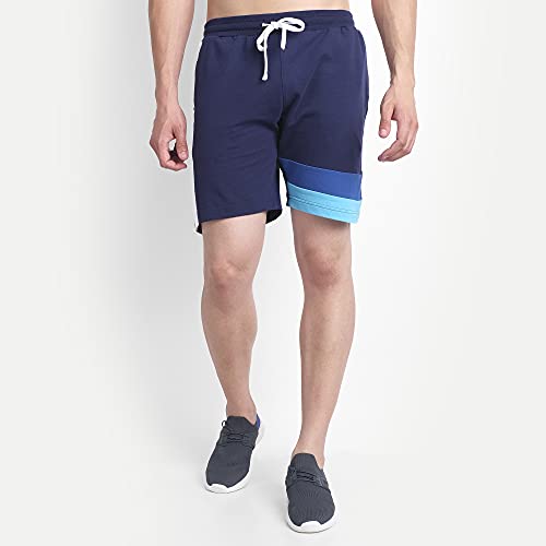 Image of AM SWAN Mens Premium Cotton Colourblocked Printed Stylish Comfort Knee Length Shorts