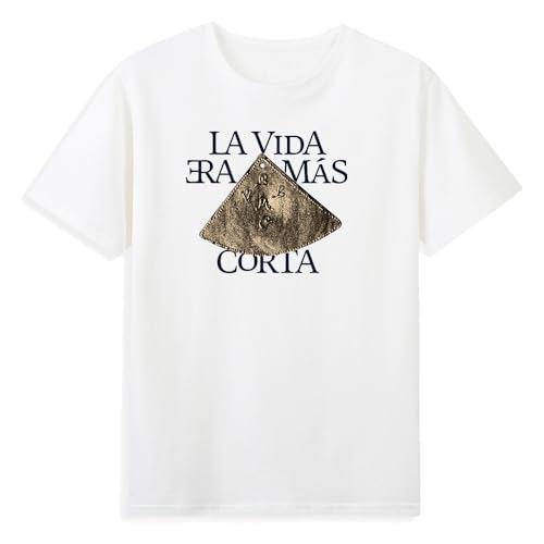 Milo J La Vida Era Mas Corta Album Camiseta Cuello Redondo Manga Corta Camiseta Algodón Camiseta Mujer Hombre Streetwear Tops, blanco, S