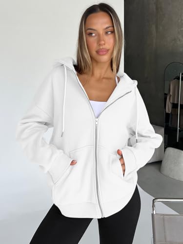 Image of Trendy Queen Womens Zip Up Hoodies 2026 Oversized Sweatshirt | Spring Fall Layering Jacket with Pockets, Casual Track Outfits, Cozy Fleece Winter Clothes
