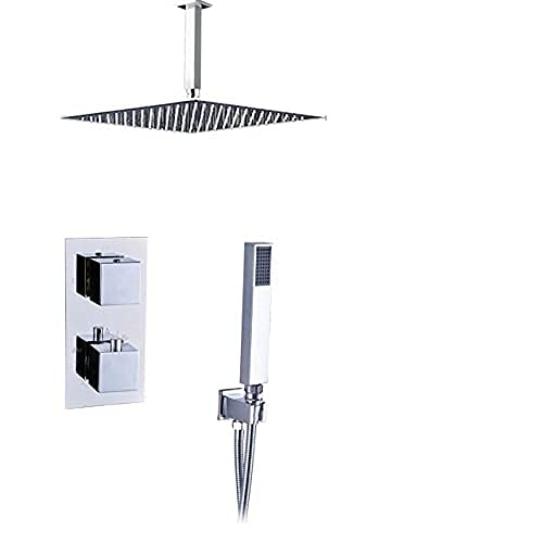 Robinet de douche de salle de bains thermostatique avec ensemble de douche pluie et douchette à main