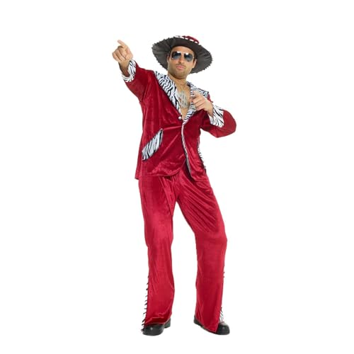 Morph Rotes Pimp Kostüm für Herren, 70er Jahre Outfit, Perfekt für Vegas und Halloween, XXL