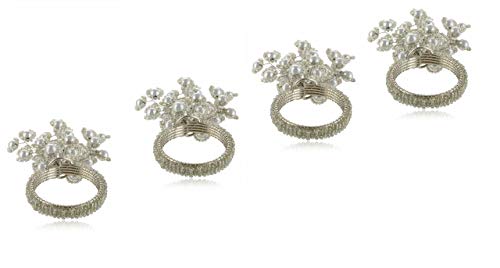 Image of Beaded Napkin Holder Rings Set (Silver) - Pack of 4