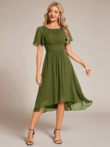 Image of Ever-Pretty Women's Chiffon Crew Neck Empire Waist Wedding Guest Dress Summer Short Sleeve Semi Formal Dresses 02053