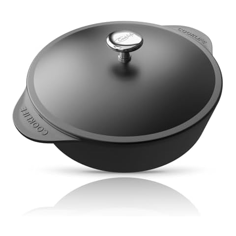 COOKLIFE 5.5 Quart Smooth Cast Iron Dutch Oven - Dishwasher & Oven Safe Pre-Seasoned Cast Iron Pot for Indoor & Outdoor Use - Dark Black Cover