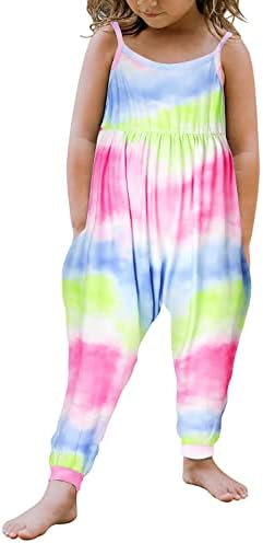 Yousie 3t 4t Girl Clothes Summer Outfit Tie Dye Toddler Jumpsuit Strap Romper Outfit with Pocket