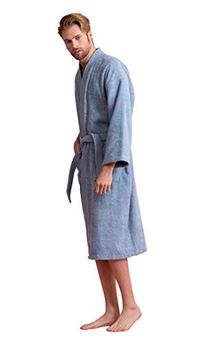 Image of Men's Turkish Terry Kimono Style Bathrobe - 100% Cotton Robe for Men - Comfortable & Absorbent - Soft & Cozy Wear