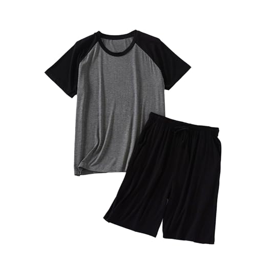 Lu's Chic Men's Summer Pajama Set Short Sleeve 2 Piece Comfy Short Spring Soft Stretchy Drawstring Lounge Set