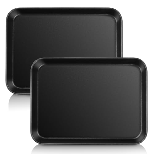 HaWare Mini Oven Tray Set of 2 Nonstick Carbon Steel Cookie Baking Sheet Pan for Cooking/Baking/Serving - 23.7 x 17.7 x 2.5 cm Heavy-Duty & Non Toxic Rust Resistant & Easy Clean - Black
