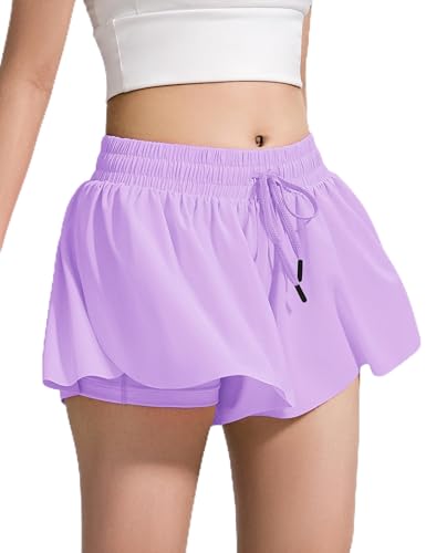 Image of BOOPH Girls Flowy Shorts Kids Athletic Butterfly Shorts with Pockets 2-in-1