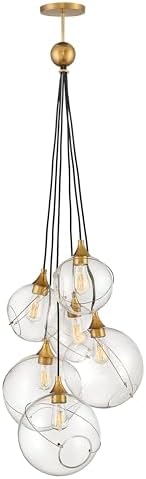 Hinkley Skye Six Light Pendant, Heritage Brass w/Clear Glass