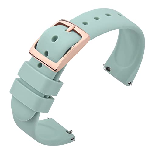 ANNEFIT Silicona Correa de Reloj, Band Deportiva con Liberación Rápida 20mm con Hebilla Oro Rosa (Verde Claro) Cover