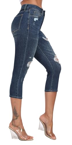 WAYRUNZ Women's High Rise Skinny Ripped Stretchy Cropped Distressed Jeans Capri Pants3
