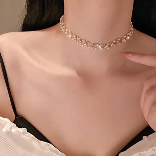 Inlaid Rhinestone Necklace Creative Simple Retro Pearl Collar Chain Full Diamond Chain Necklace Gifts For Her #TOP14