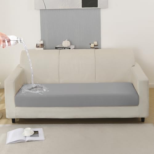 Image of HOKIPO 100% Waterproof Stretchable Elastic Seat Cushion Cover, 3 Seater, Light Grey (AR-5354-LGRY)