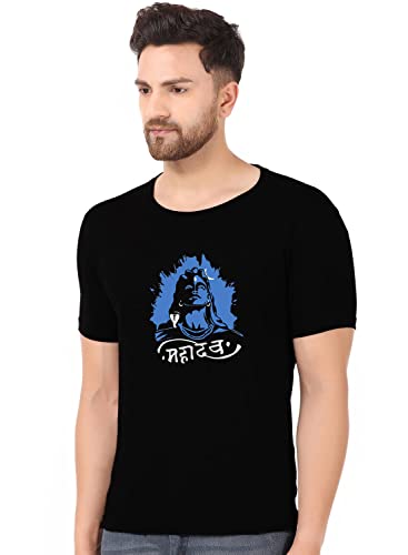 Image of prabhu bhakti Mahadev Image with Text Graphic Printed Tshirts Shiva Mahadev Tshirts Cotton Round Neck Half Sleeve Black T-Shirt for Men Boys Trendy Mahadev Tshirts