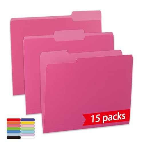 15 pacotes de pasta de arquivo rosa, abas cortadas 1/3, pastas de arquivo tamanho carta, pastas de...