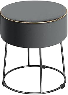 COSTWAY Round Velvet Footstool, Modern Upholstered Pouffe Ottoman Footrest with Metal Base, Vanity Dressing Stool Seat for Living Room, Bedroom and Hallway (Grey)