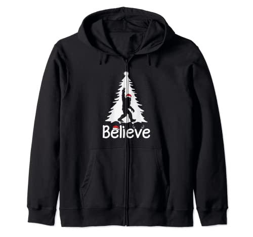 Believe Bigfoot Christmas Yetti Funny Christmas Tree Sasquatch Sudadera con Capucha