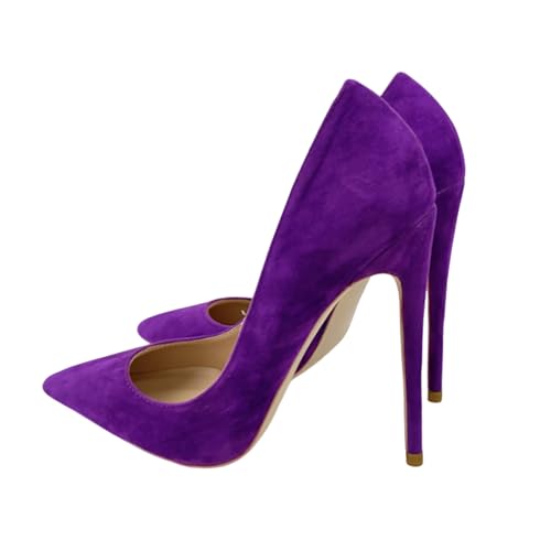 Image of 4.72 Inch Stiletto High Heel Suede Pointed Toe Pump Shoes Party Wedding Ladies Shoes Plus Size Shoes Night Club Shoes US Size 4-11 (Purple,8.5)