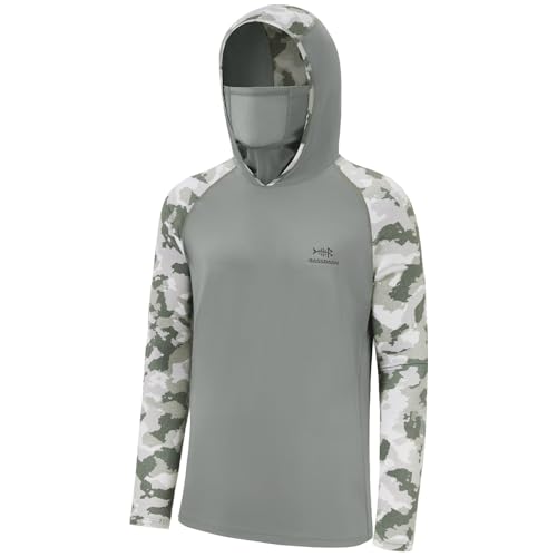 BASSDASH Men's UPF 50+ Camo Hoodie Shirt with Mask Long Sleeve Sun Protection Neck Gaiter Hooded Tee for Fishing Hiking