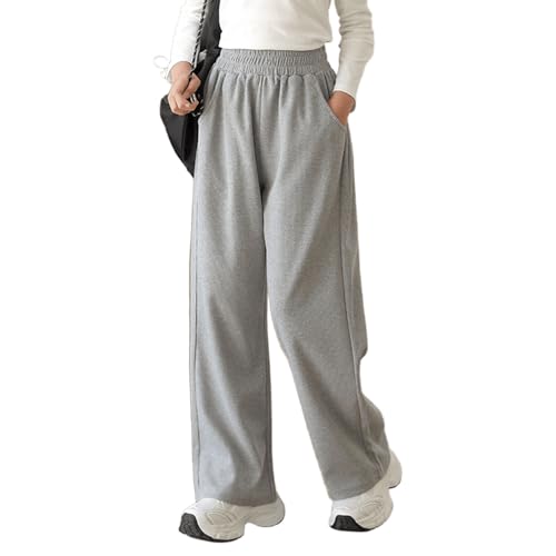 Girl's Wide Leg Sweatpants Baggy Straight Loose Sweat Pants High Waist Causal Kids Athletic Pants with Pockets 6-14Y
