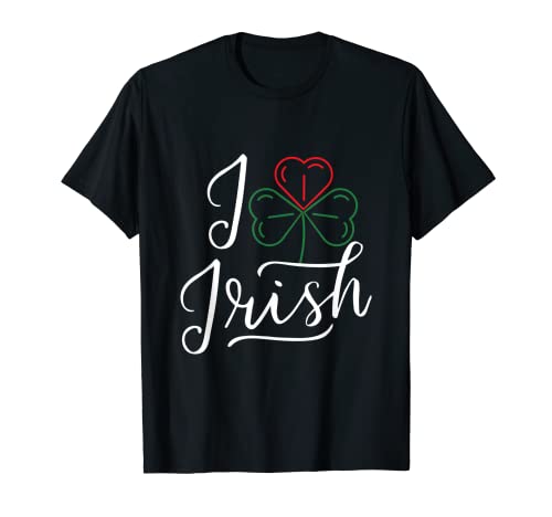 Día de San Patricio, diseño de trébol con texto en inglés "I Love Irish Heart" Camiseta