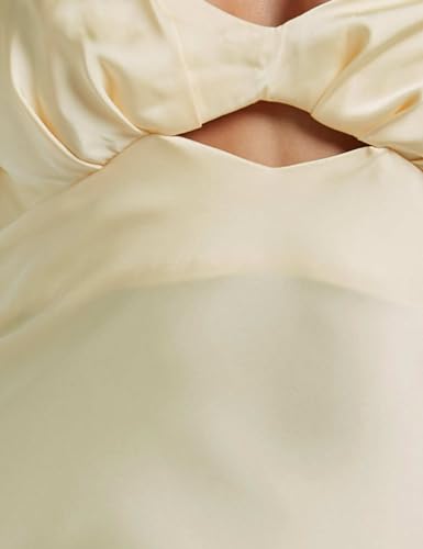 Image of Summer Satin Flutter Sleeve Wedding Guest Dresses for Women Sweetheart Neckline Cutout Tie Back Midi Cocktail Dress