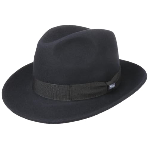 Lipodo Basic Bogart Filzhut Fedora Made in Italy Damen und Herren Sommer Winter dunkelblau XL (60-61 cm)