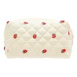 PAZIMIIK Vintage Quilted Makeup Bag Cosmetic Pouch for Brushes Pencils and Travel Make Up Accessories for Women and Girls Gauze Strawberry