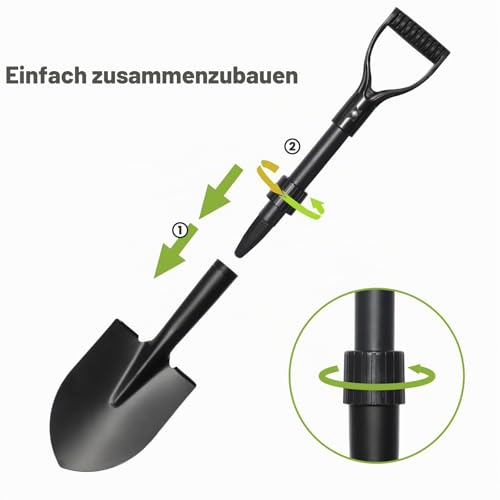 Schaufel, 71cm Gartenschaufel zum Graben, Strapazierfähig, Mit D-Griff, Spaten für Camping, Einfassung, Strandsand, Metall-Schaufel Mit Fiberglas-Schaft, Schwarz