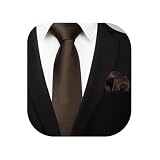 Enlision Corbata cuadrada de color marron solido y corbata cuadrada de bolsillo para hombres