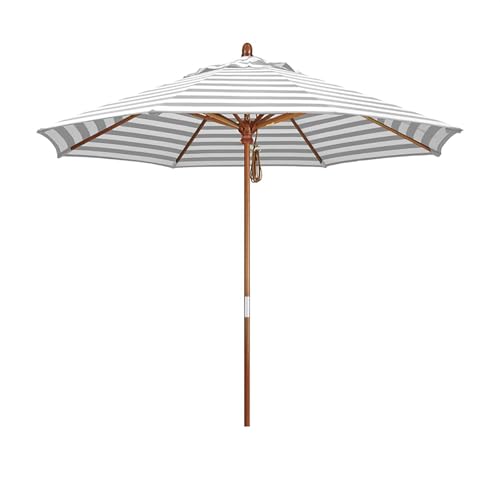 Esta sombrilla de Patio Exterior a Rayas de 2,3 m (7 pies y 9 Pulgadas) con protección UV50+ para jardín, con Sistema de elevación por polea, ventilación y mástil de Madera Plegable, es Perf