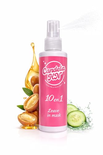 Mascarilla Sin Aclarado 10 en 1 con Aceite de Argán y Extracto de Pepino – Tratamiento Capilar Hidratante, Antifrizz y Protector Térmico – Leave In Spray para Cabello Seco o Húmedo – Candela HN