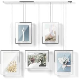 Umbra Exhibit Picture Frame Gallery Set, Adjustable Wall Collage Displays Five Photos (Two 4x6 and Three 5x7), Set of 5, Chrome