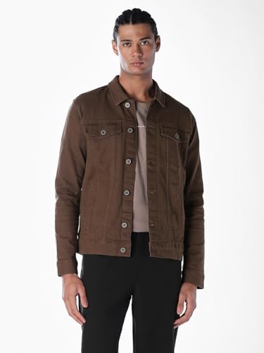 Image of JACK & JONES Men's Spread Collar Cotton Standard Length Washed Denim Jacket