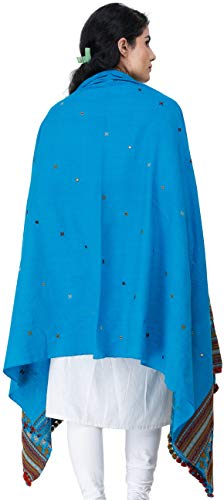 Shawl from Kutch with Embroidered Border and Mirrors (Vivid Blue)3