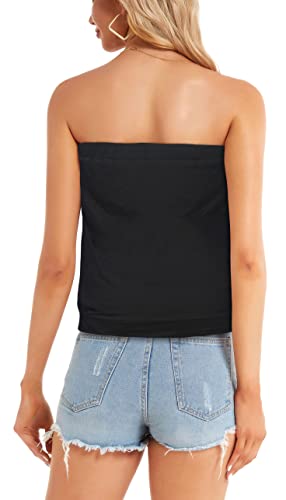 Chicgal Women's Off The Shoulder Tops Summer Casual Bandeau Tank Casual Strapless Tube Blouse Shirts (Black,M) #TOP5